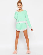 Lace Trim Long Sleeve Tee & Short Pyjama Set